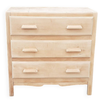 Vintage raw wood beech 3-drawer chest of drawers
