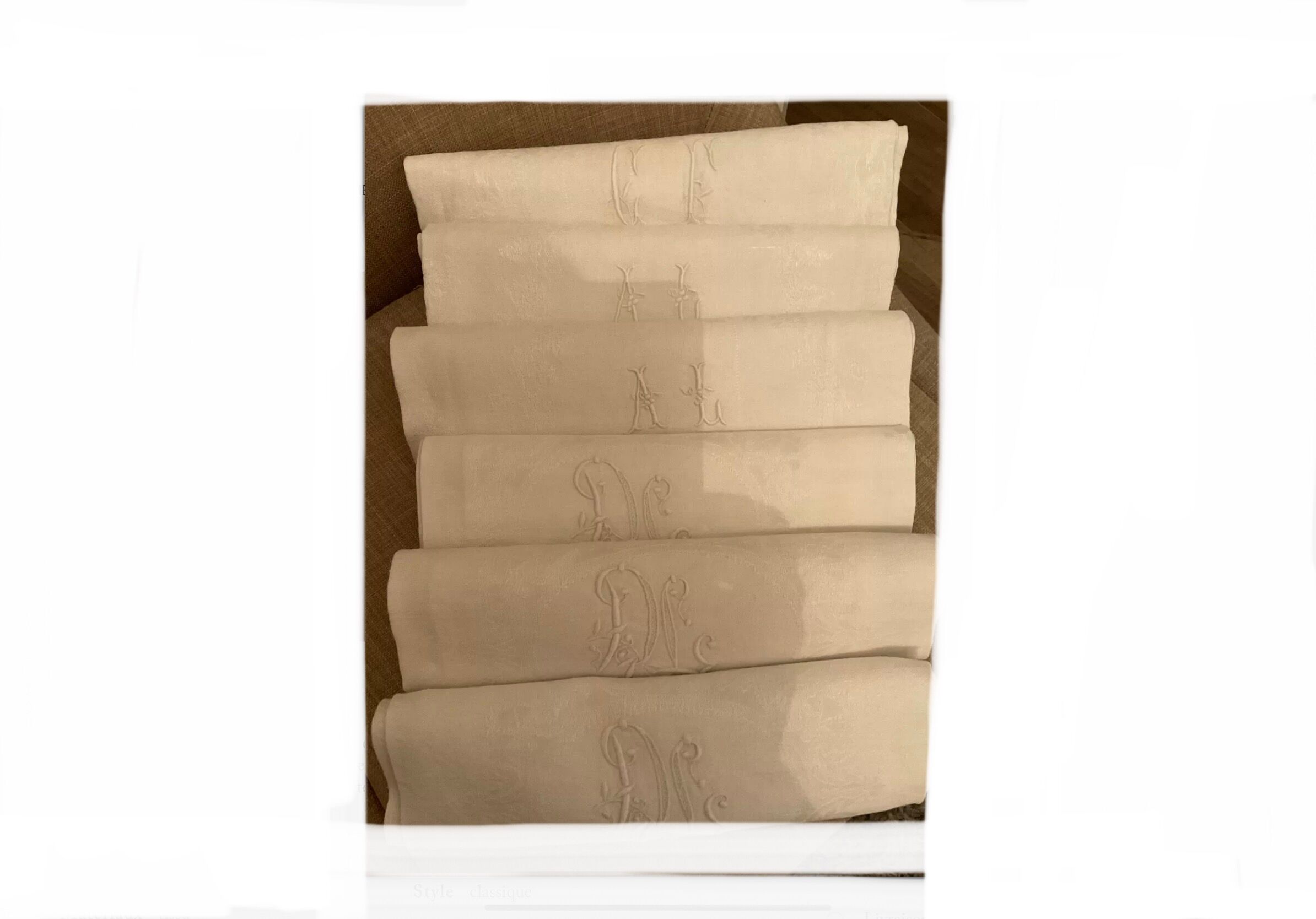 6 damask towels silk linen