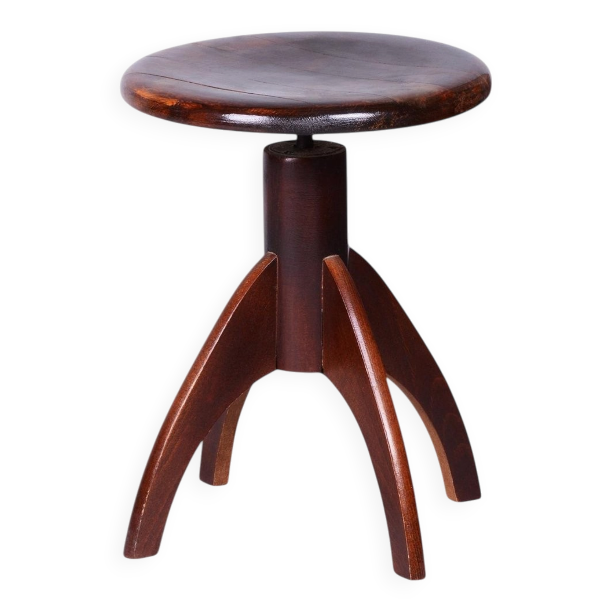 Mid-Century Czech Beech Piano Stool, 1940s
