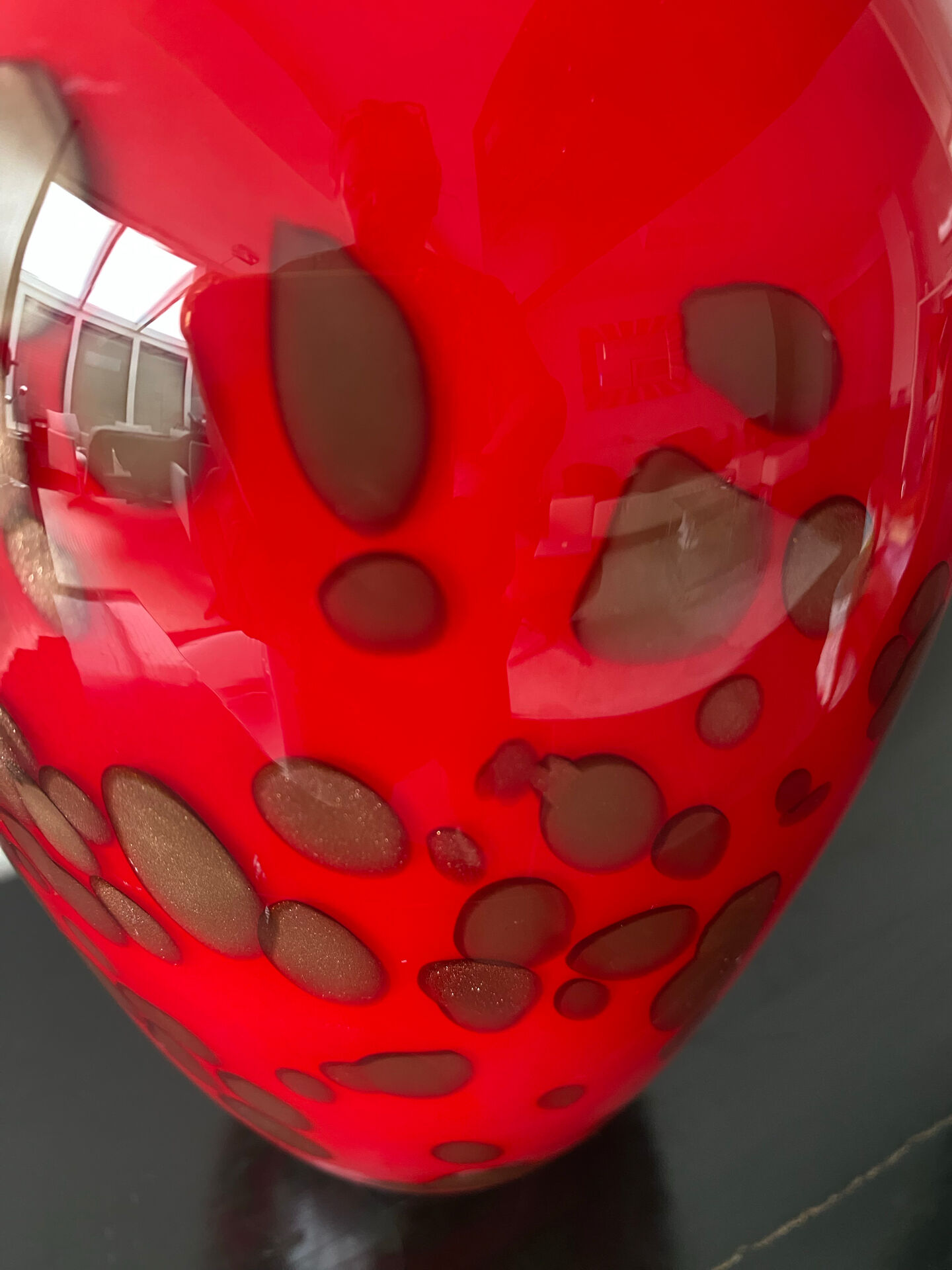 Vase Murano vintage rouge avec paillettes d or