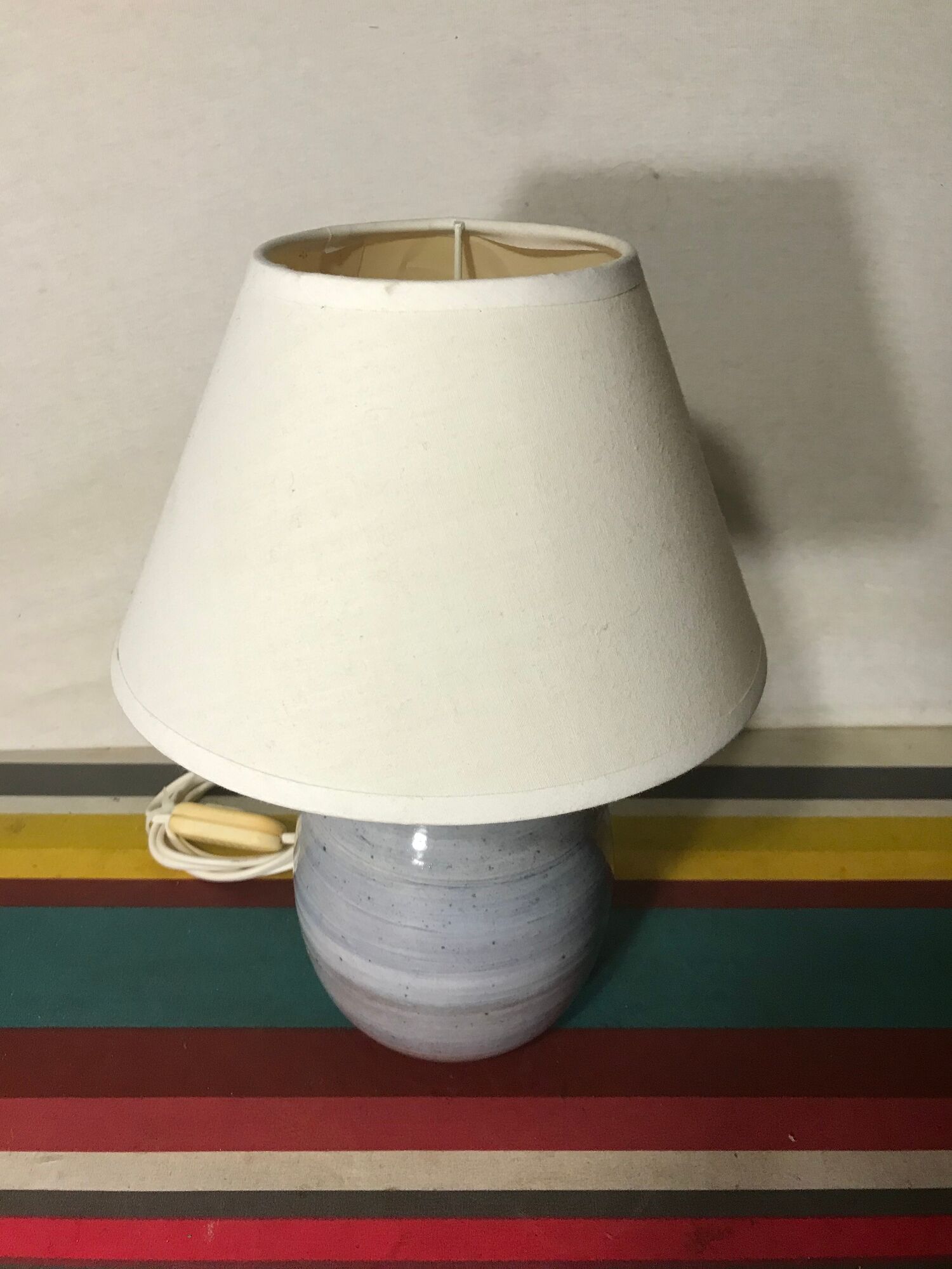 Old Blue Enamels EnamelSed Earth Ball Lamp Signed Blue - Vintage Cream Lamp