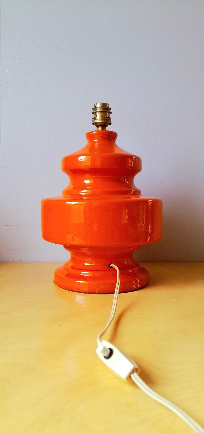 Orange ceramic lamp base 1970