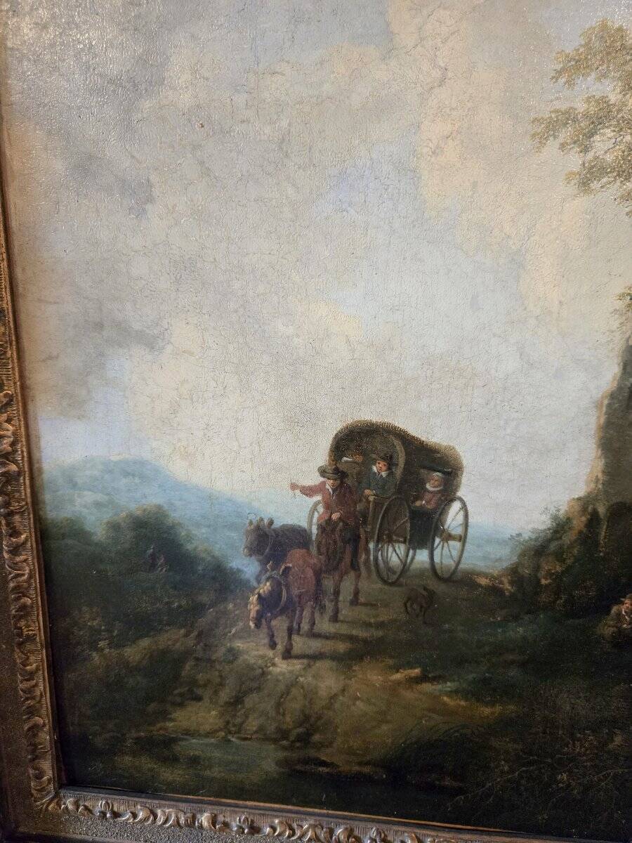 19th Century Italian School: oil on canvas painting "The Diligence"