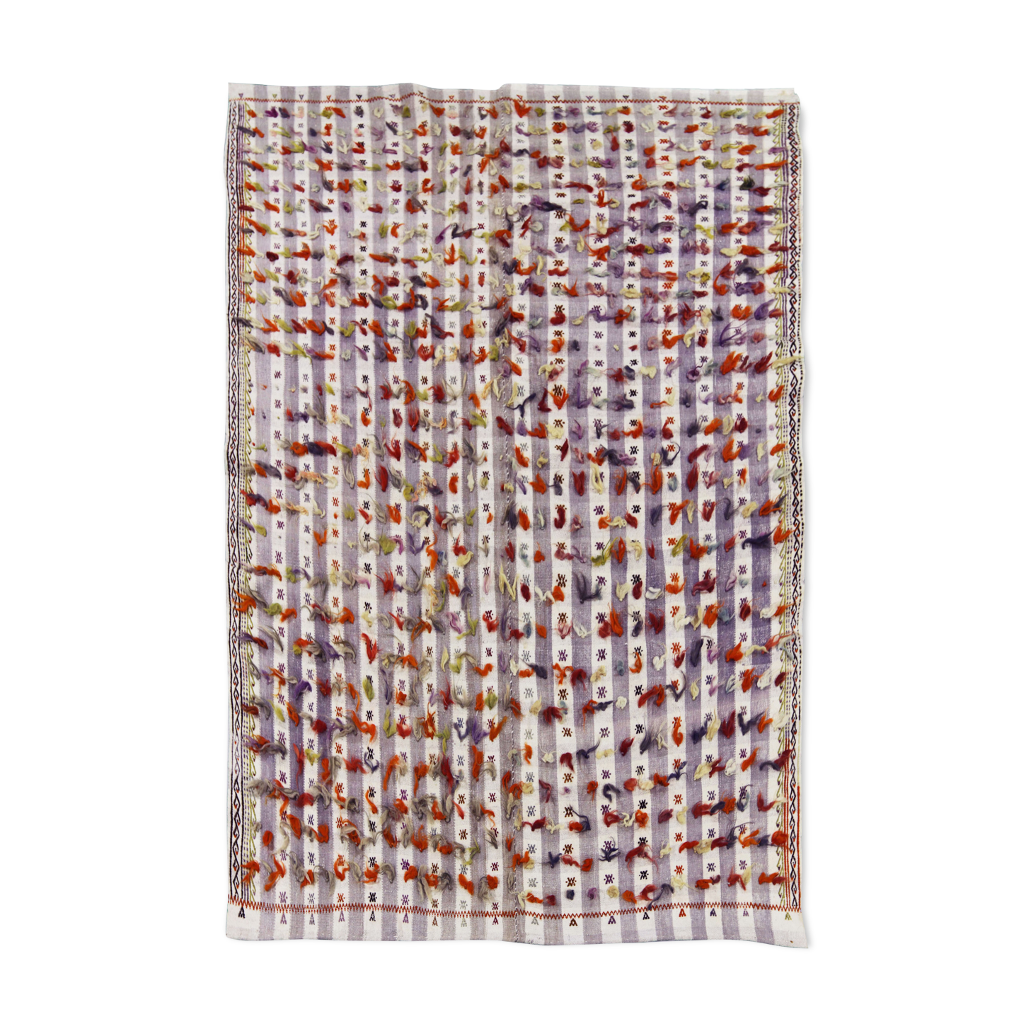 Vintage anatolian kilim rug with pomps 237 cm x 170 cm