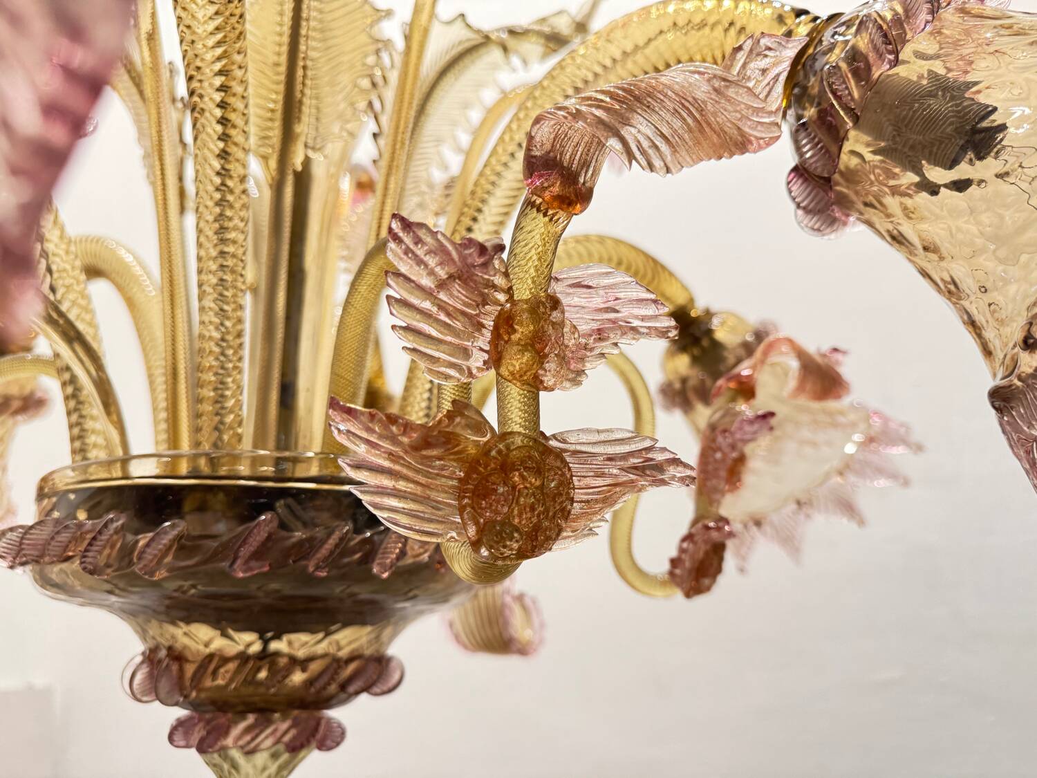 Venetian Pink Amber Murano Glass Chandelier 1960’s