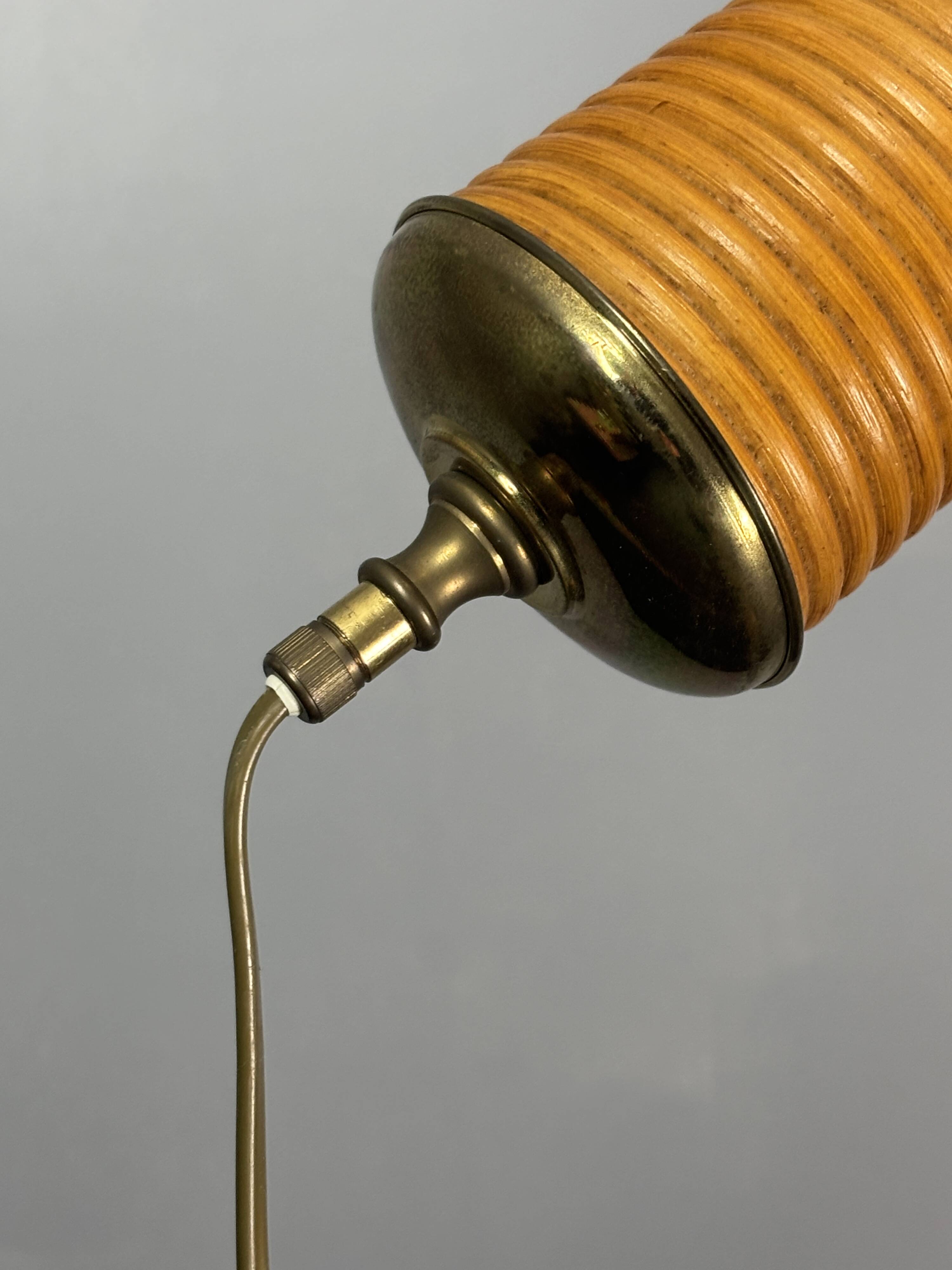 Italian Adjustable Floor Lamp in Pencil Reed Rattan Bamboo and Brass, 1970s