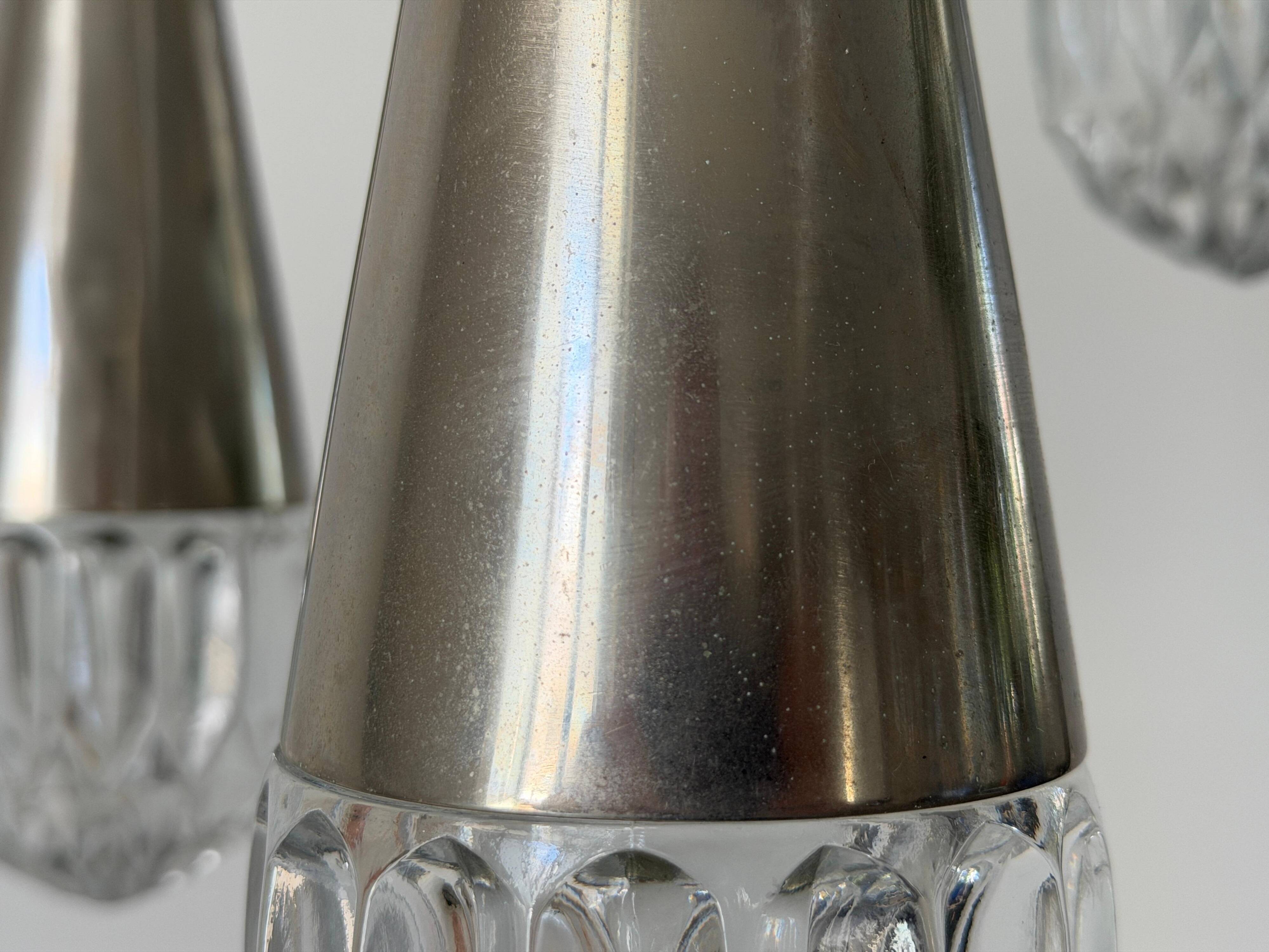 Suspended cascade lamp with 3 glass crystal shades and chrome, 1960s, Germany