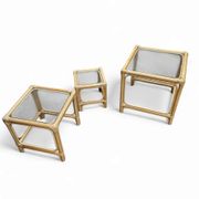Bamboo nesting set / clear glass tops / side tables / 1970
