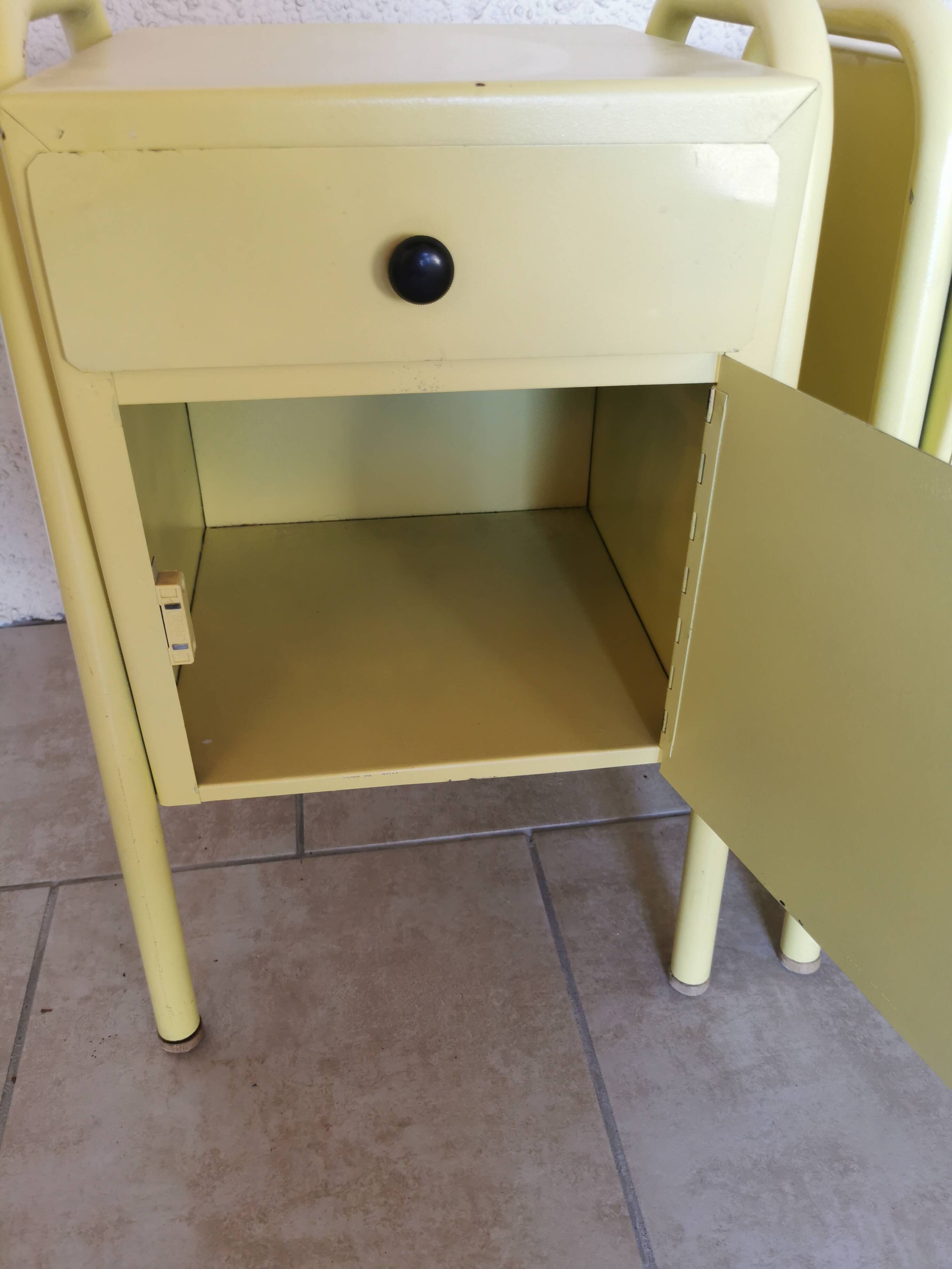 Pair of boarding school bedside tables