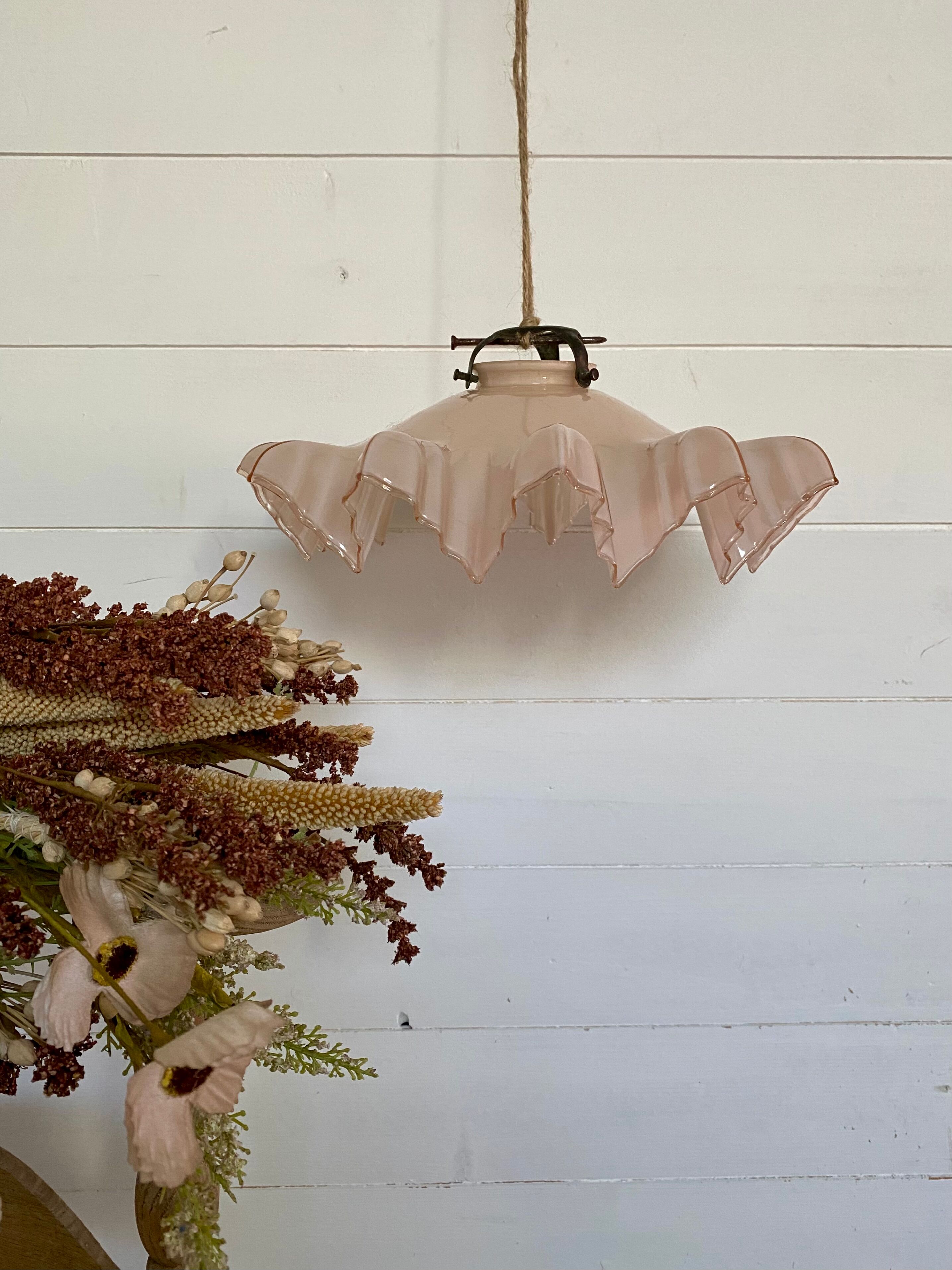 Old pink glass pendant lamp