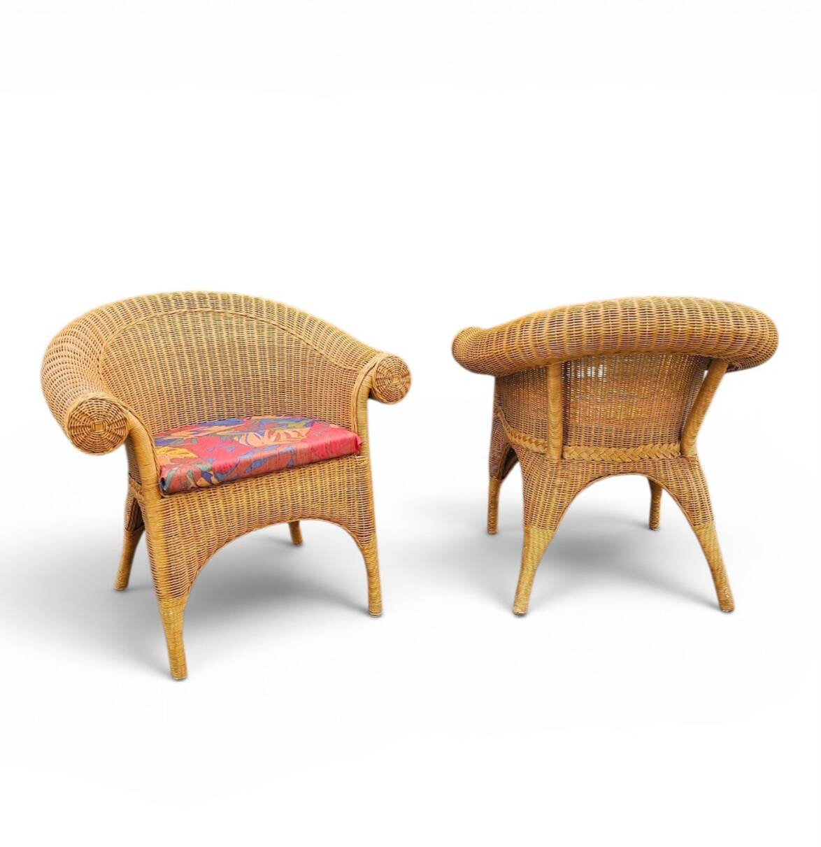 2 x rattan  arm chairs 1980s with original upholstery
