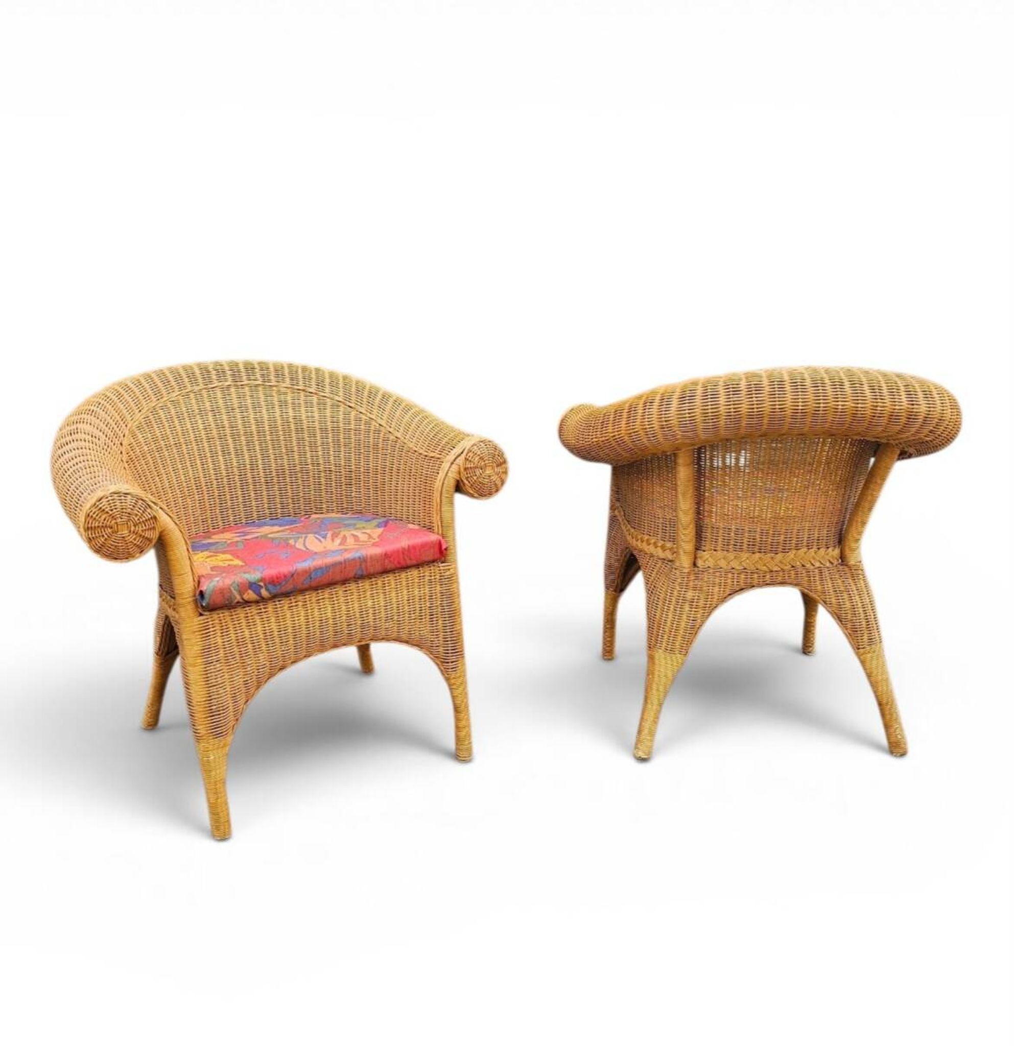 2 chaises en rotin des années 1980 avec rembourrage d'origine
