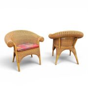 2 chaises en rotin des années 1980 avec rembourrage d'origine