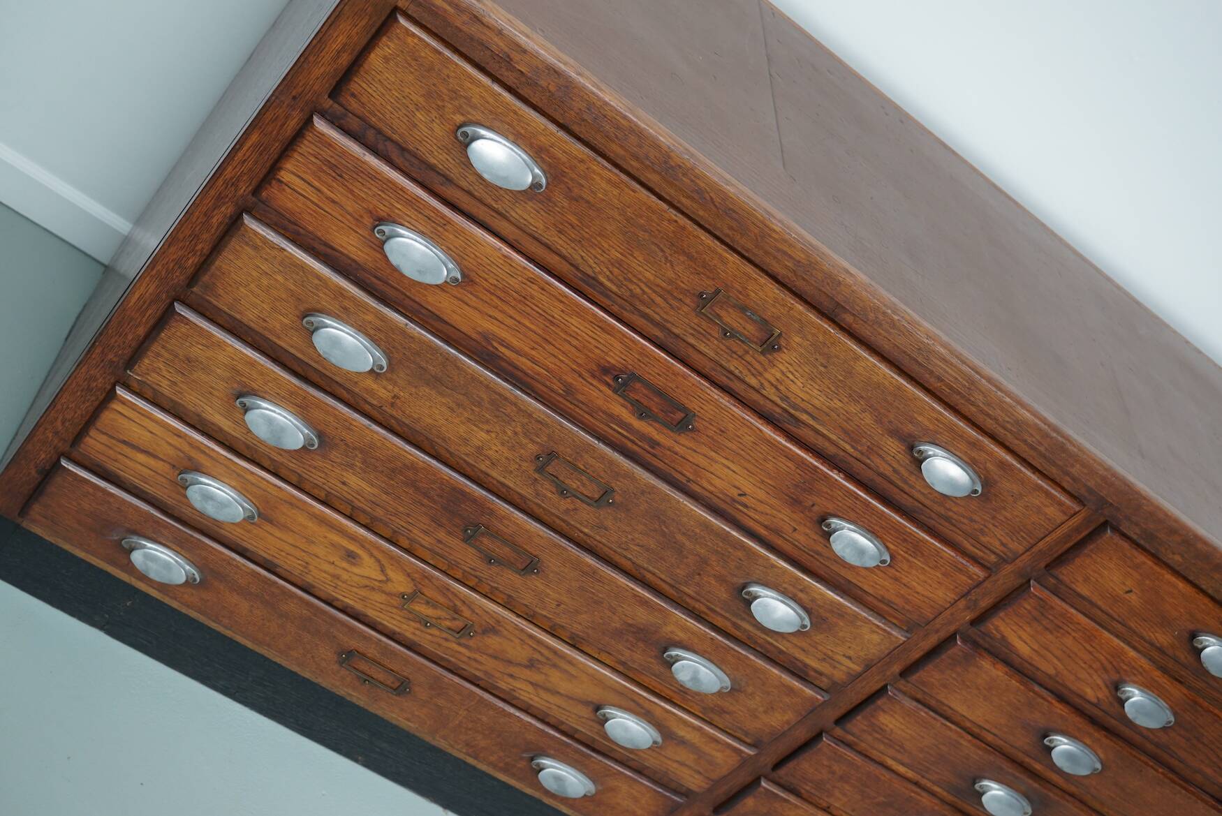 Vintage French Oak Fabric Store Apothecary Cabinet, 1950s