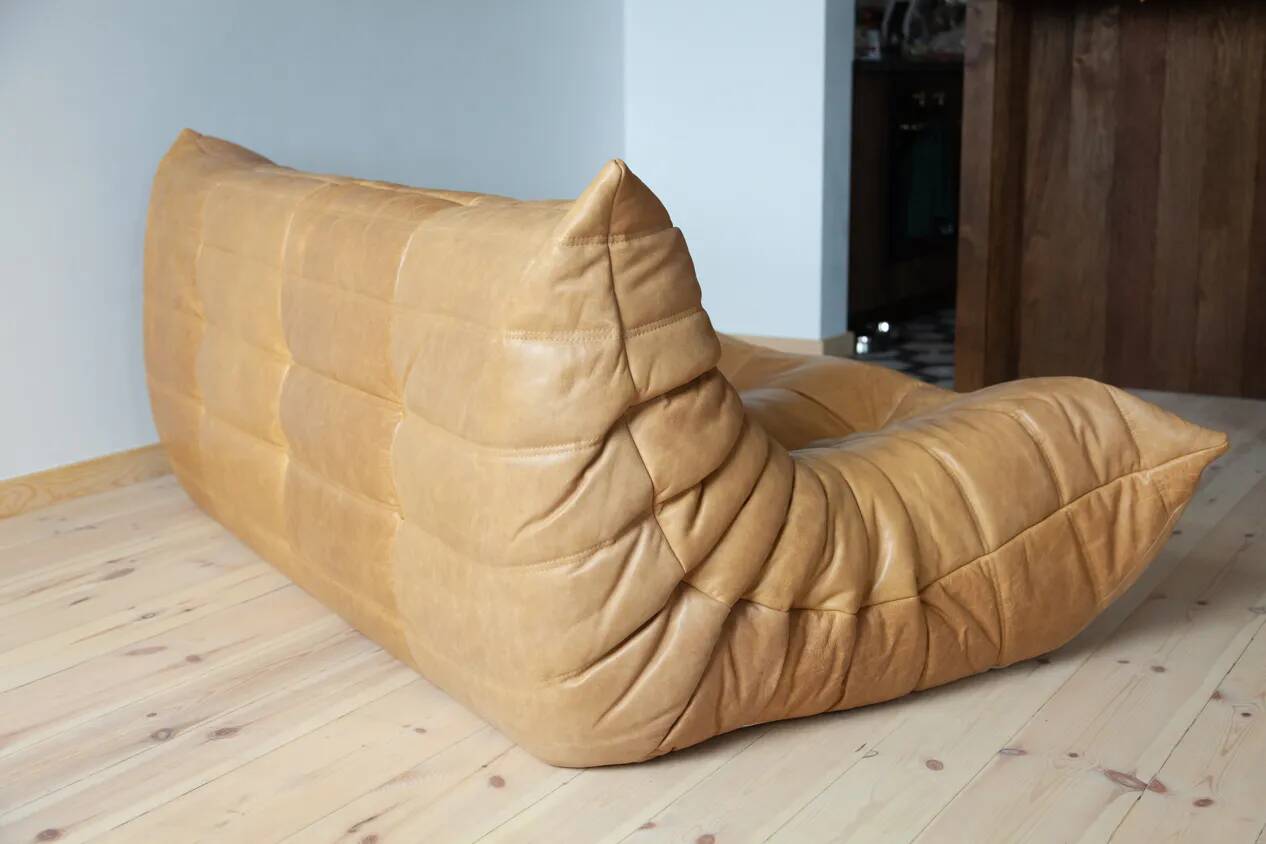 3-seater Togo camel leather sofa
