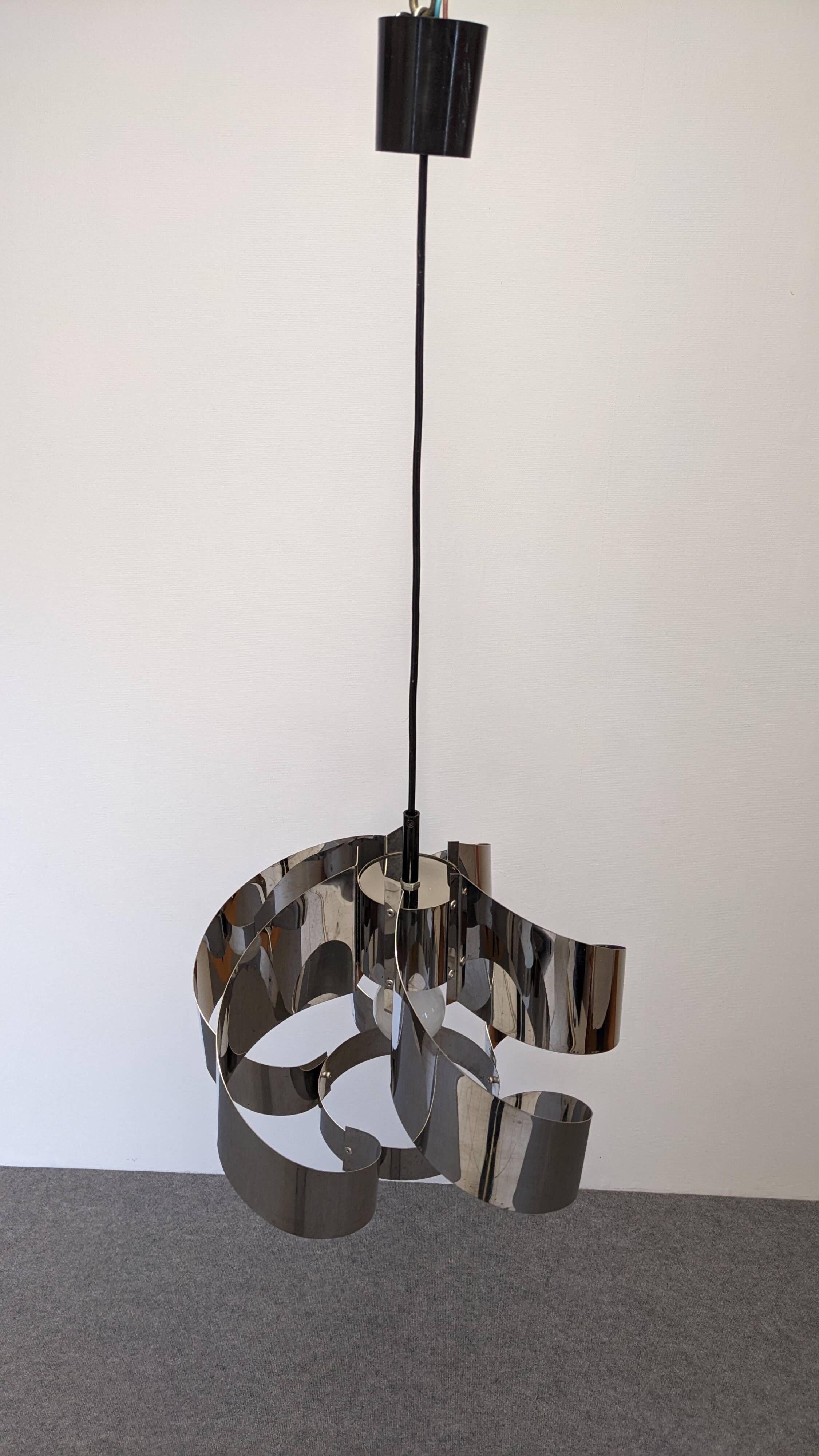 Spiral suspension Space age in chrome metal by Max Sauze, France 1970