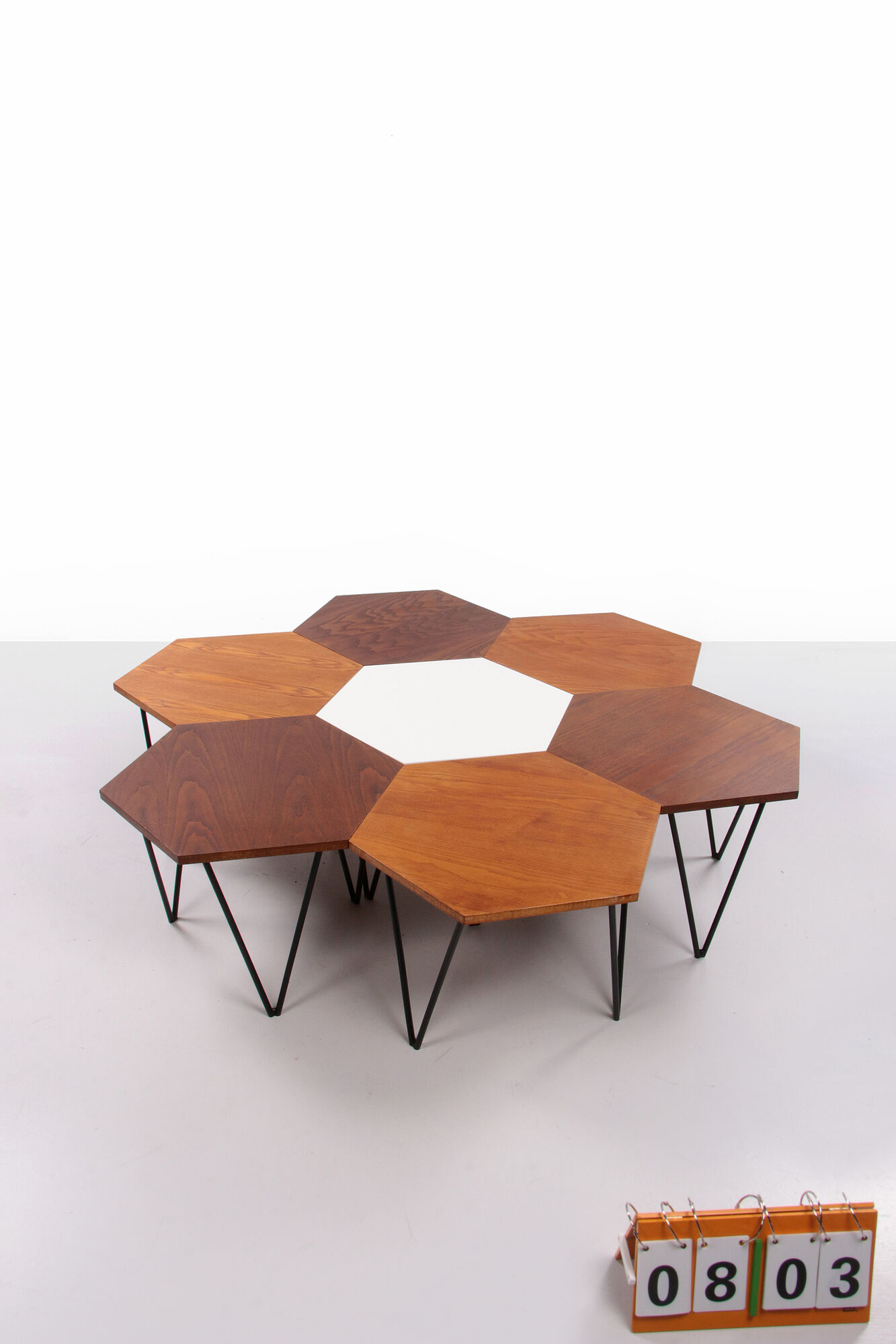 Gio Ponti Set of 7 hexagonal coffee table by ISA Bergamo, 1950 Italy.