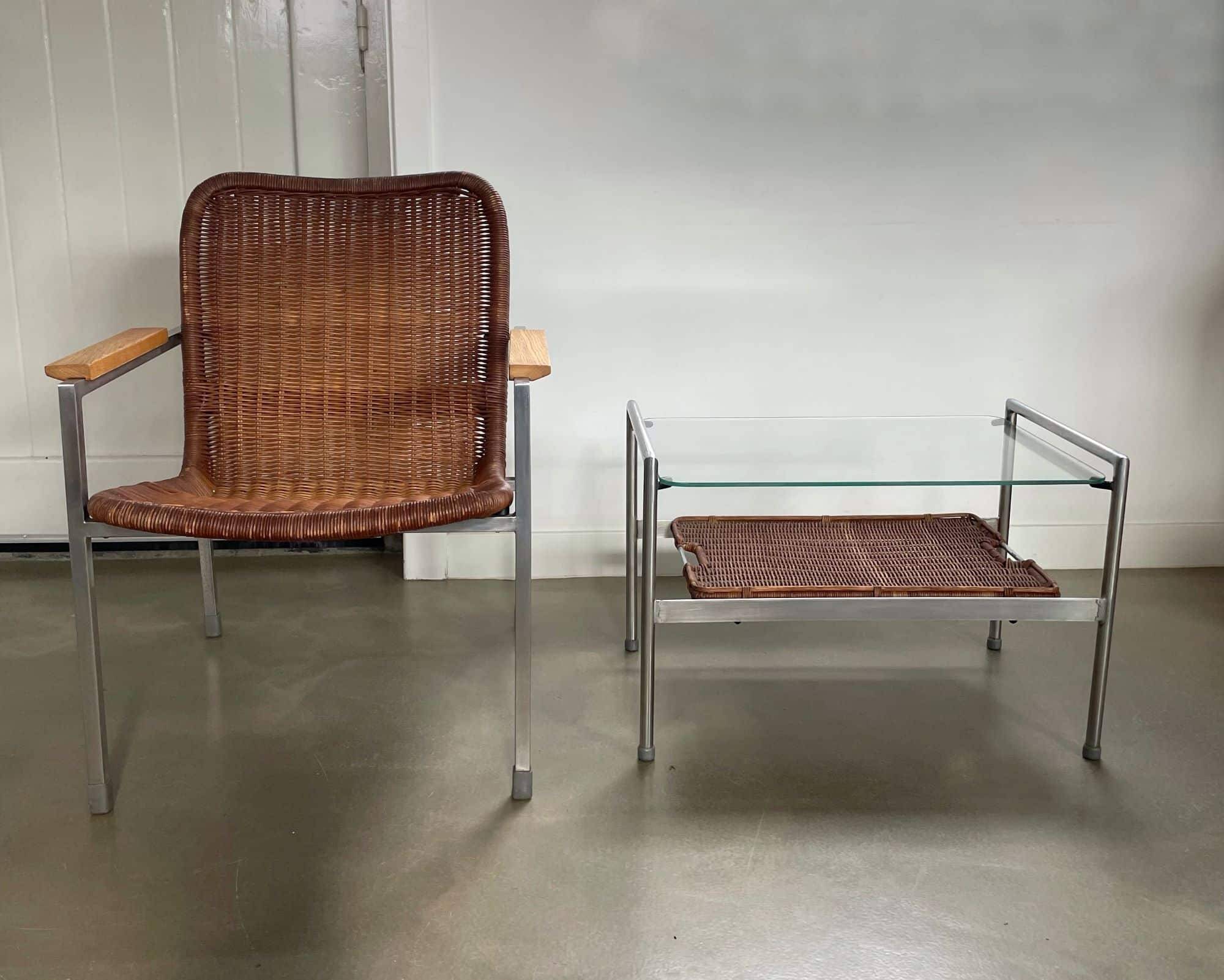 Fauteuil et table basse ou d'appoint, Gebr. Jonkers, années 50/60