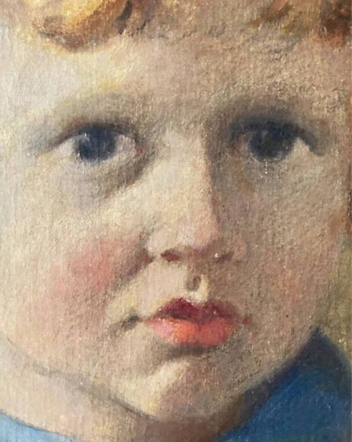 Tableau ancien portrait d’enfant époque Art deco