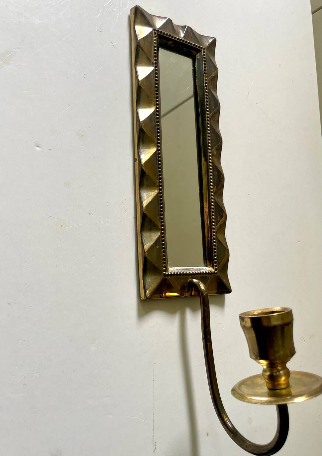 Vintage Art Deco Brass Wall mirrored Candle Sconce