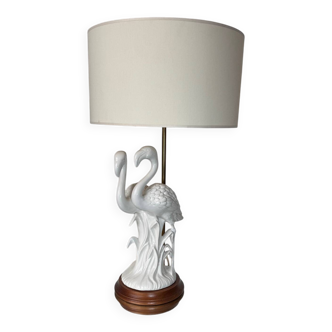 Porcelain lamp with pink flamingos from the 1980s.