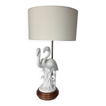 Lampe porcelaine flamants roses années 80