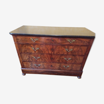 Louis Philippe chest of drawers In walnut veneer with black marble top