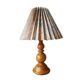 Lampe de table en bois avec abat-jour en tissu 80s