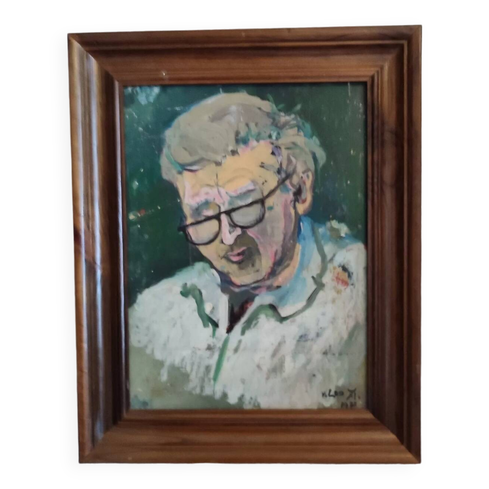 Gouache on framed cardboard "Old man with glasses", V. Lod (20th century)