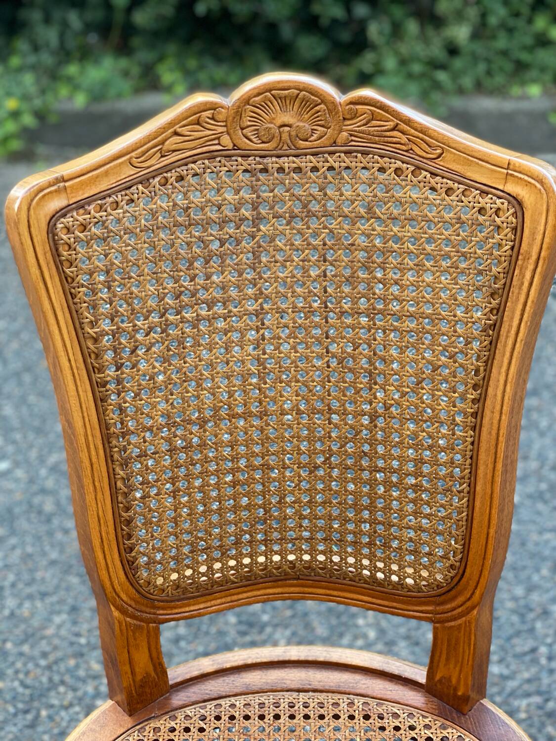 5 solid wood caned chairs, Louis XV style, stamped Baumann