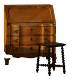 Vintage Scandinavian Stool Painted in Dark Green and Dark Red Wood, Folk Style, 1940s