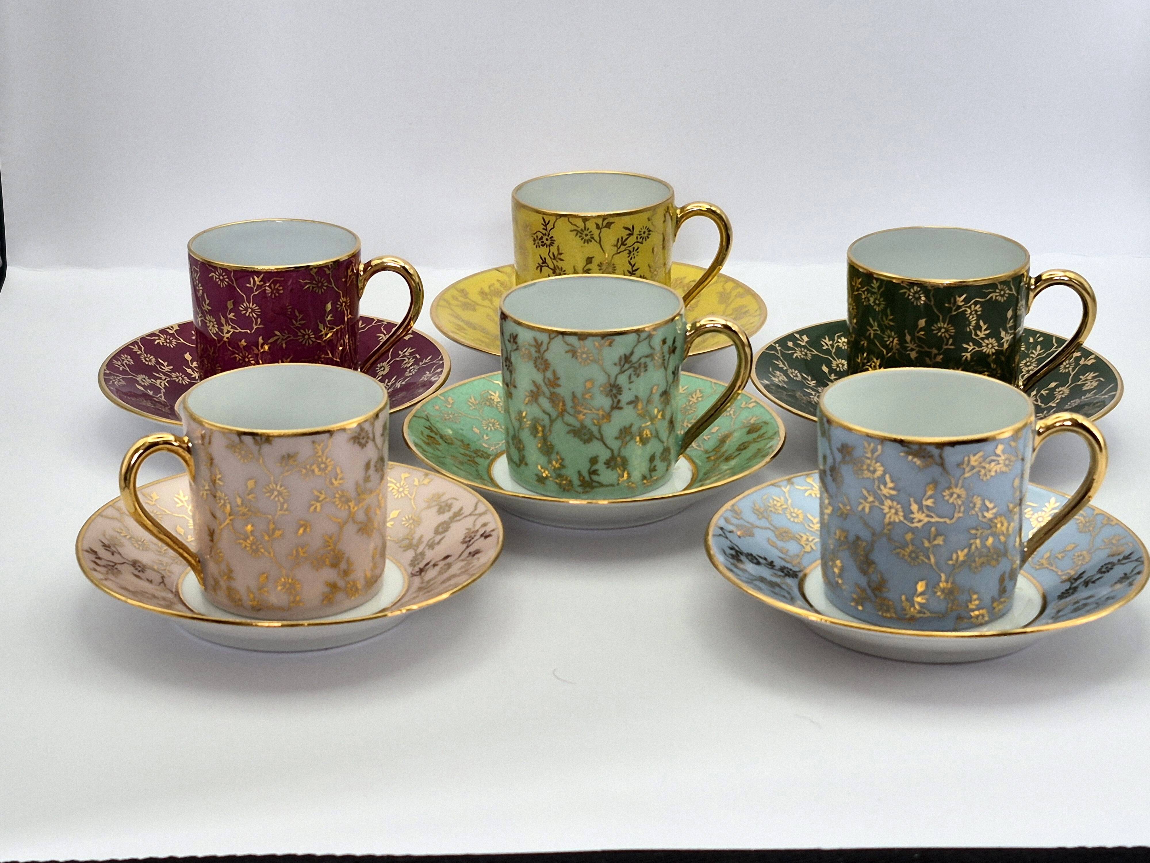 Set of 6 multicoloured moka cups in Limoges fine porcelain.
