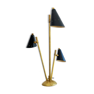 Lampe italienne trois têtes en laiton de design 50