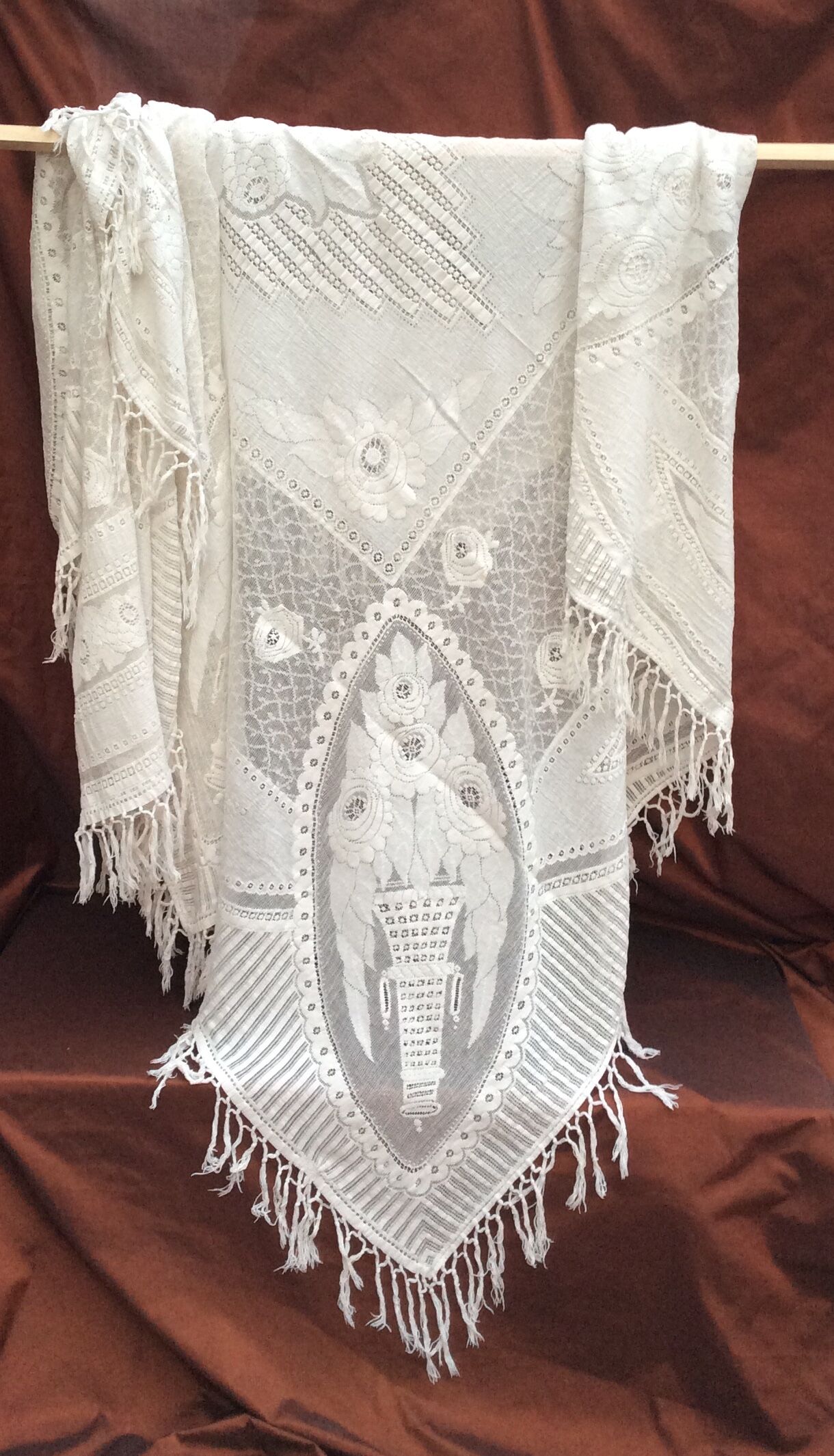 Old white lace tablecloth