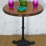 Vintage pedestal table or bistro table, oak top with a honey-colored finish