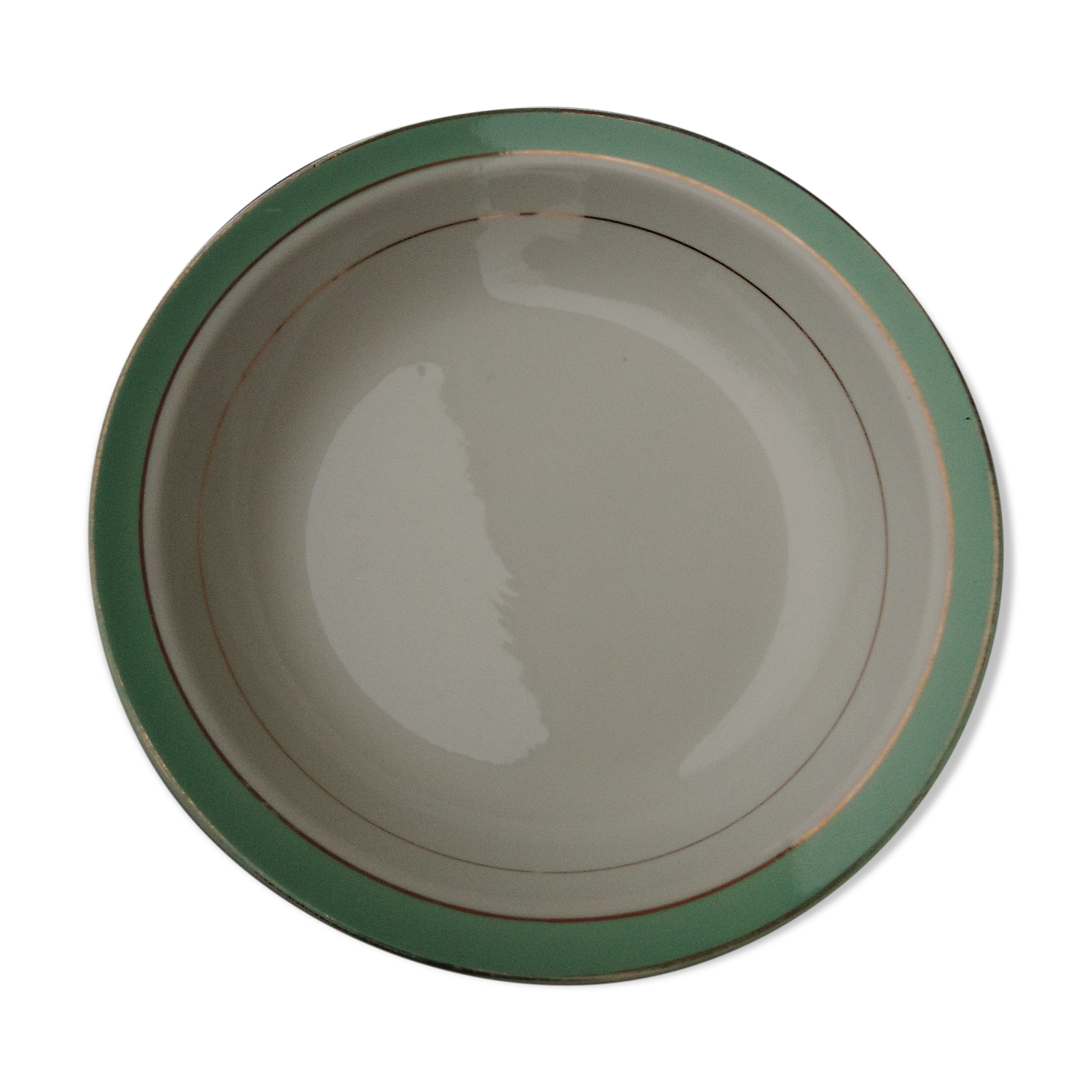 Hollow round dish in half badonviller porcelain with green marli diam 28 cm