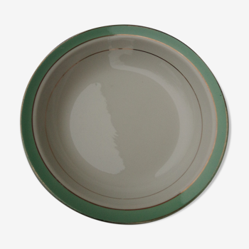 Hollow round dish in half badonviller porcelain with green marli diam 28 cm