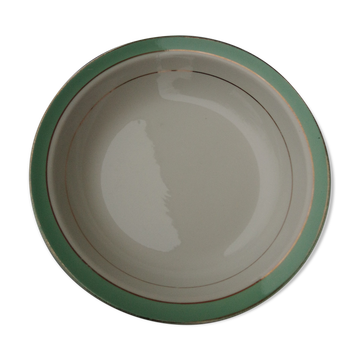 Hollow round dish in half badonviller porcelain with green marli diam 28 cm