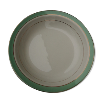 Plat rond creux en demi porcelaine de Badonviller avec marli vert diam 28 cm