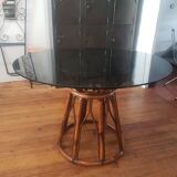 Table à manger rotin et verre fumé