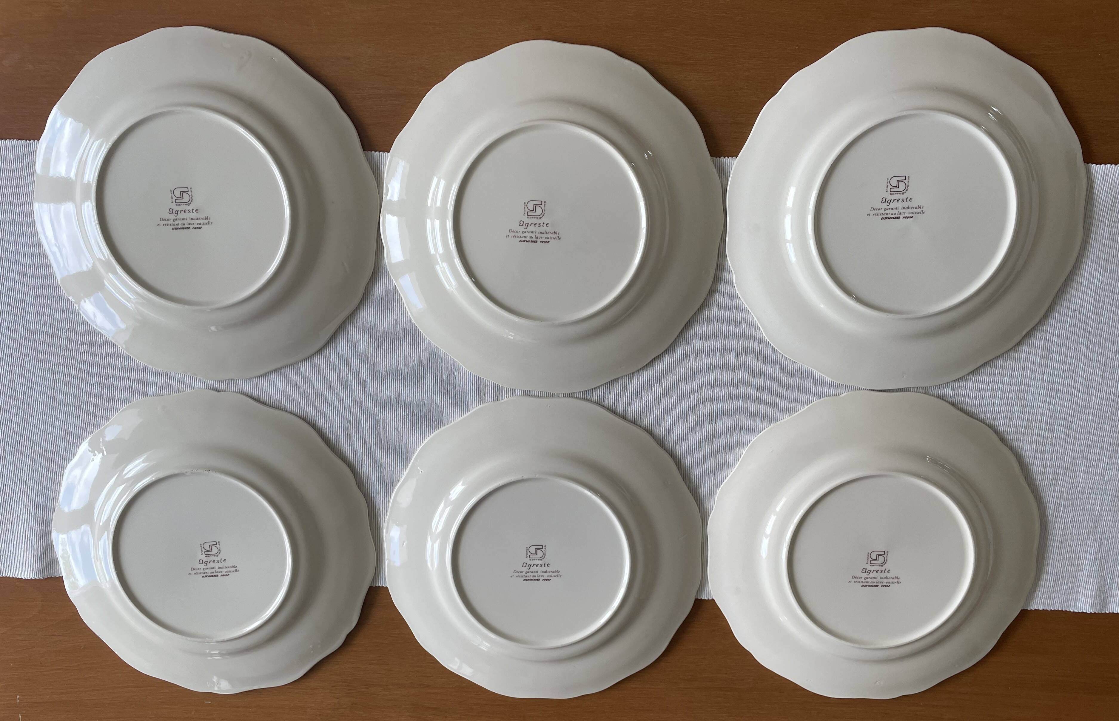 6 large flat antique plates in Sarreguemines earthenware
