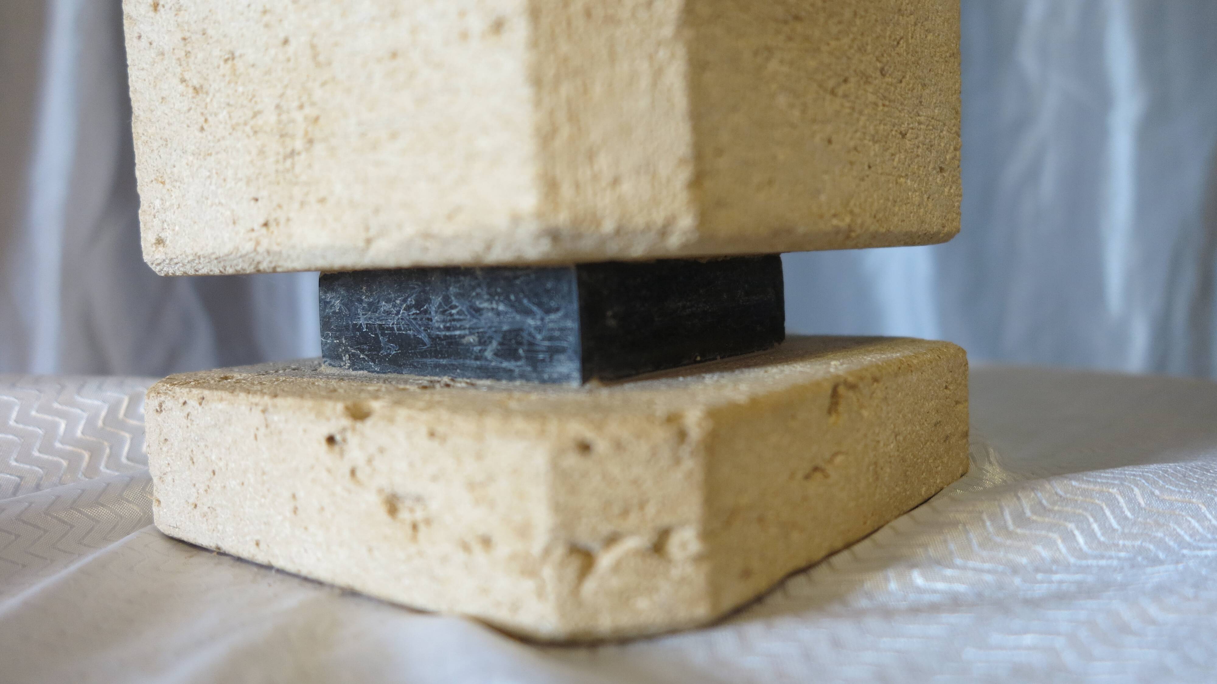 Stone, black marble and mottled silk table lamp