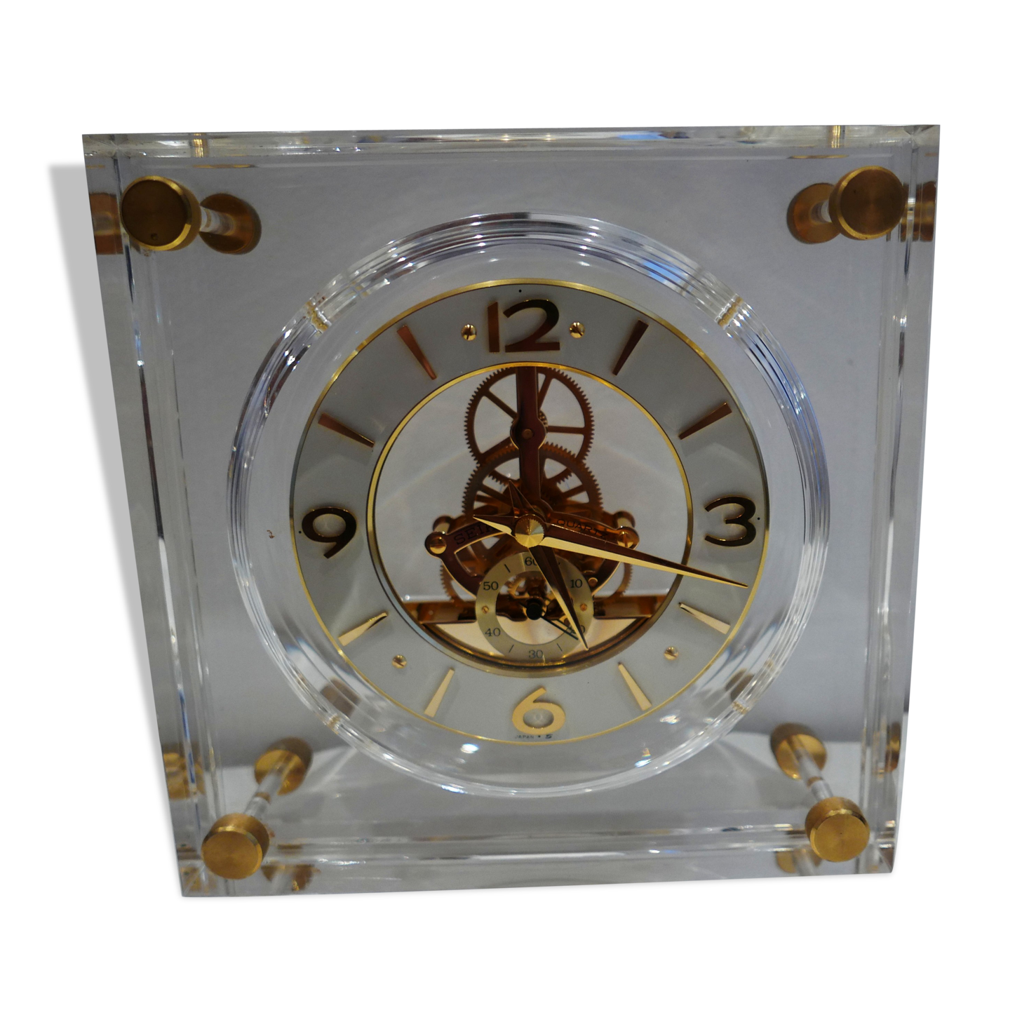 SEIKO – Petite pendulette de table en bois et métal doré à