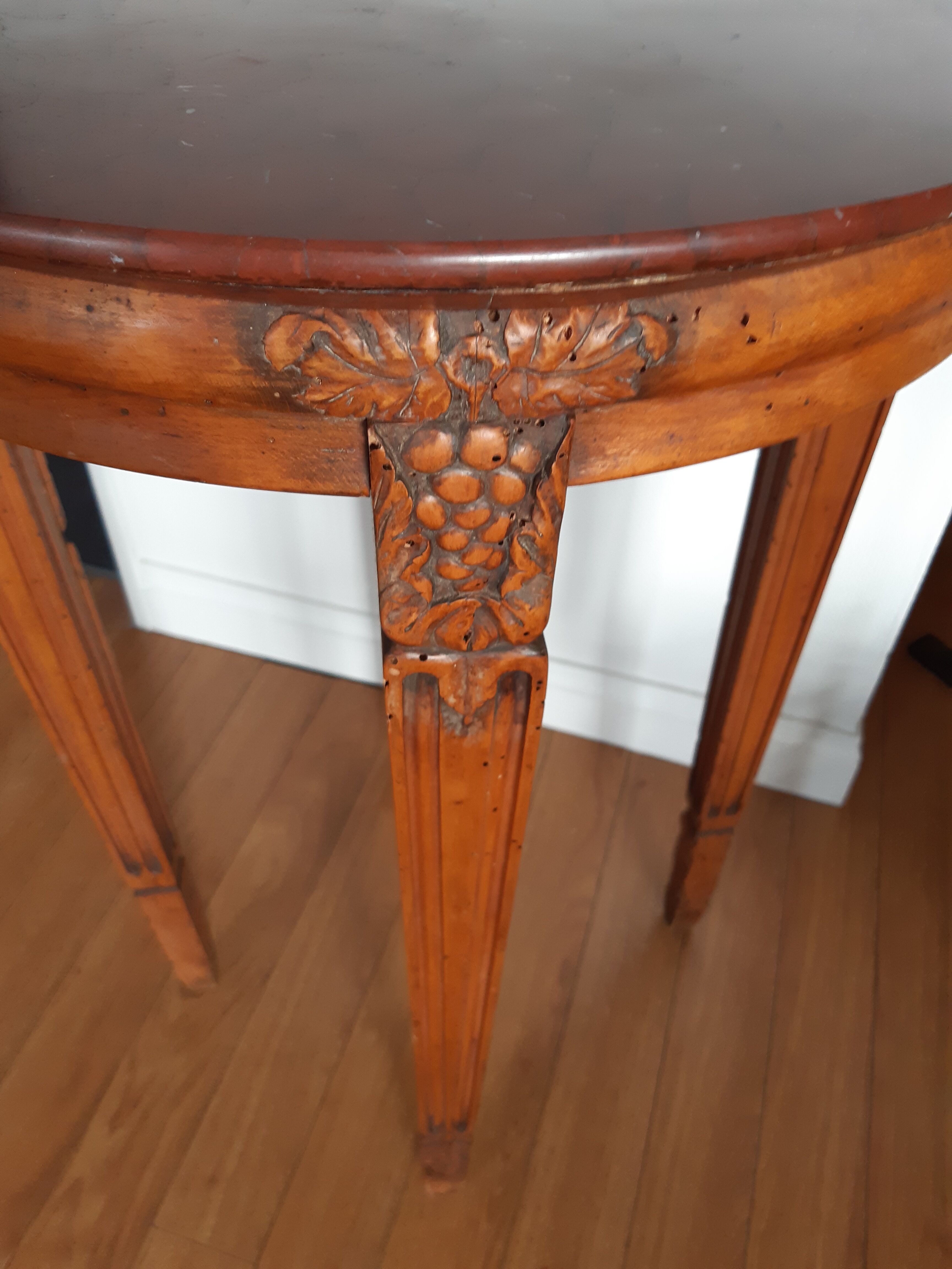 Pedestal table or cherry side table, grill marble top