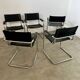 Lot of 5 tubular metal and black leather chairs MG5 GRassi style 70s Bauhaus style