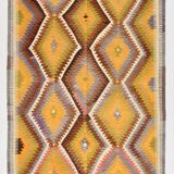 Fade Yellow Long Wide  Vintage Kilim Rug,Geometric Tribal Design,152x296 Cm