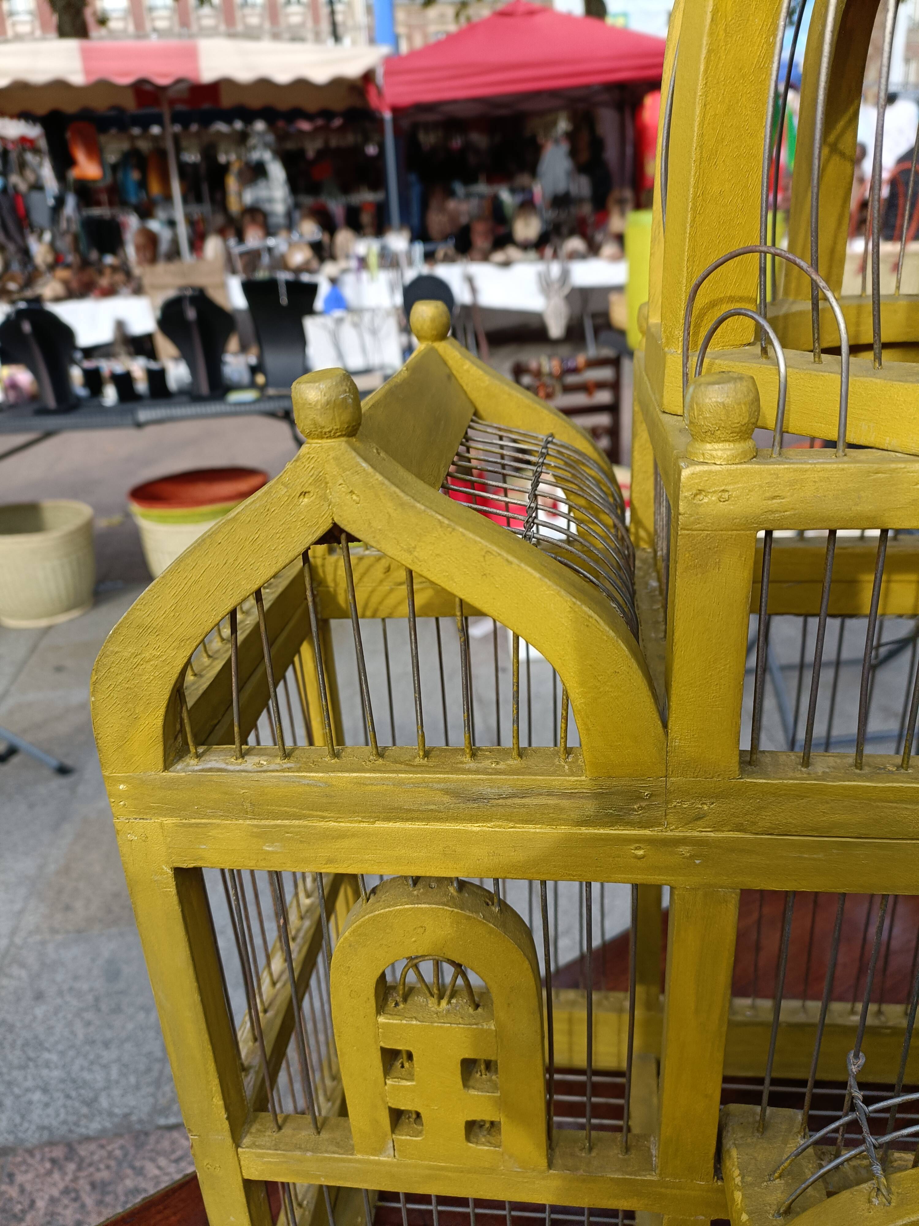 Vintage antique wood and metal bird cage