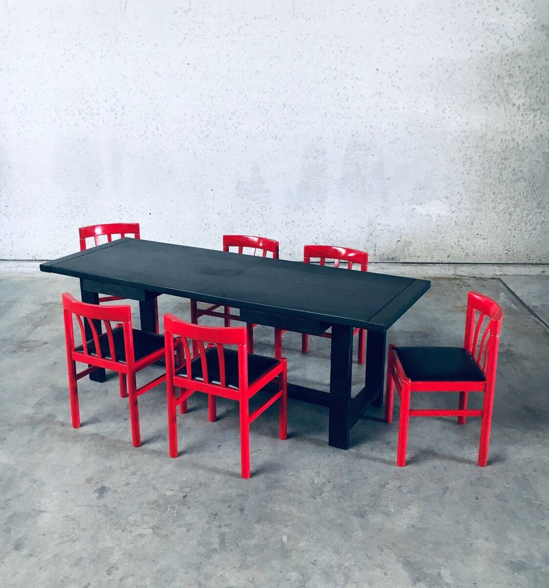 Mid-Century Modern Design Red Dining Chair Set, Belgium, 1960s, Set of 6