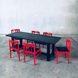 Mid-Century Modern Design Red Dining Chair Set, Belgium, 1960s, Set of 6