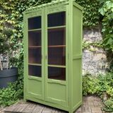 1930s khaki Parisian art deco glass cabinet